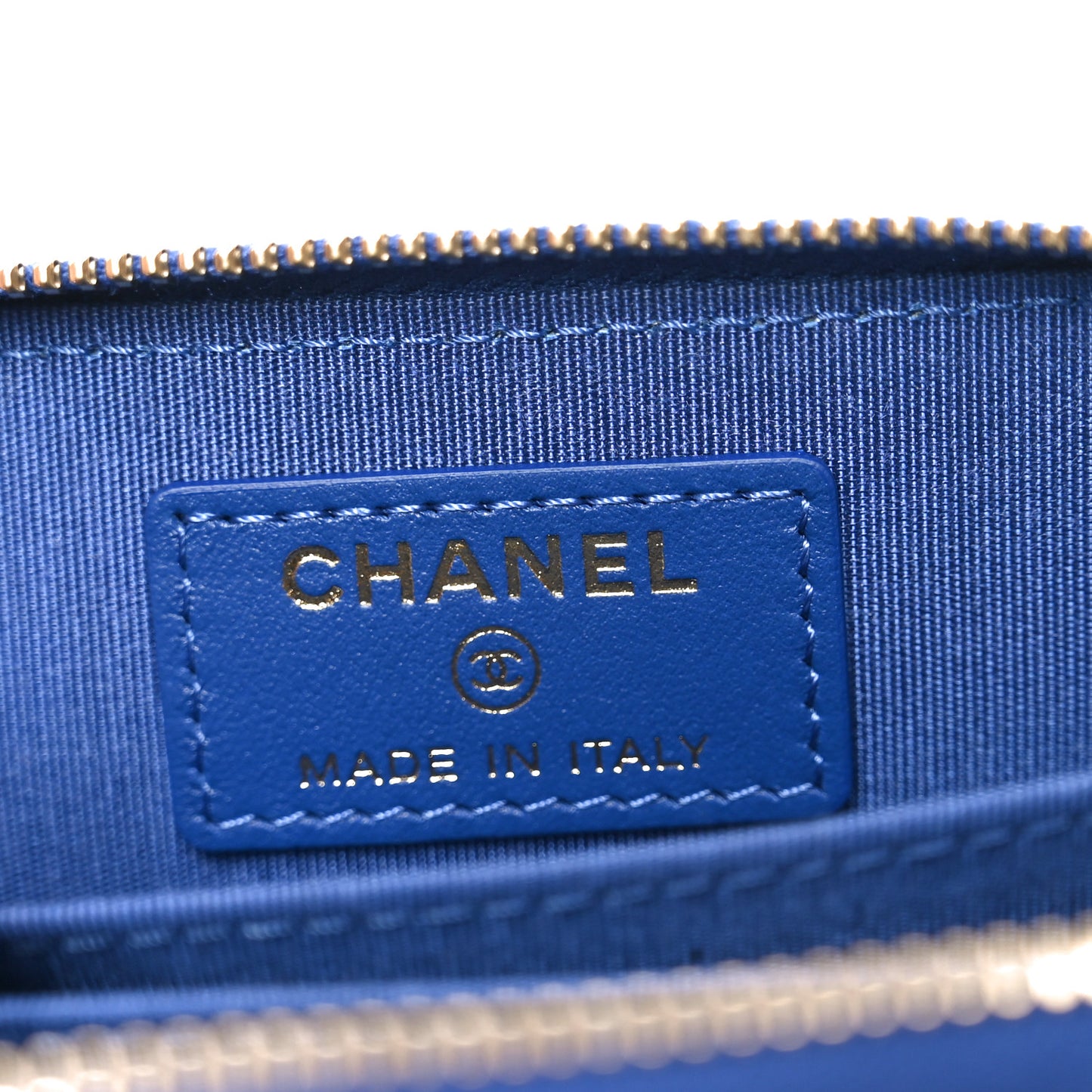 Caviar Camellia Embossed Zip Coin Purse Dark Blue