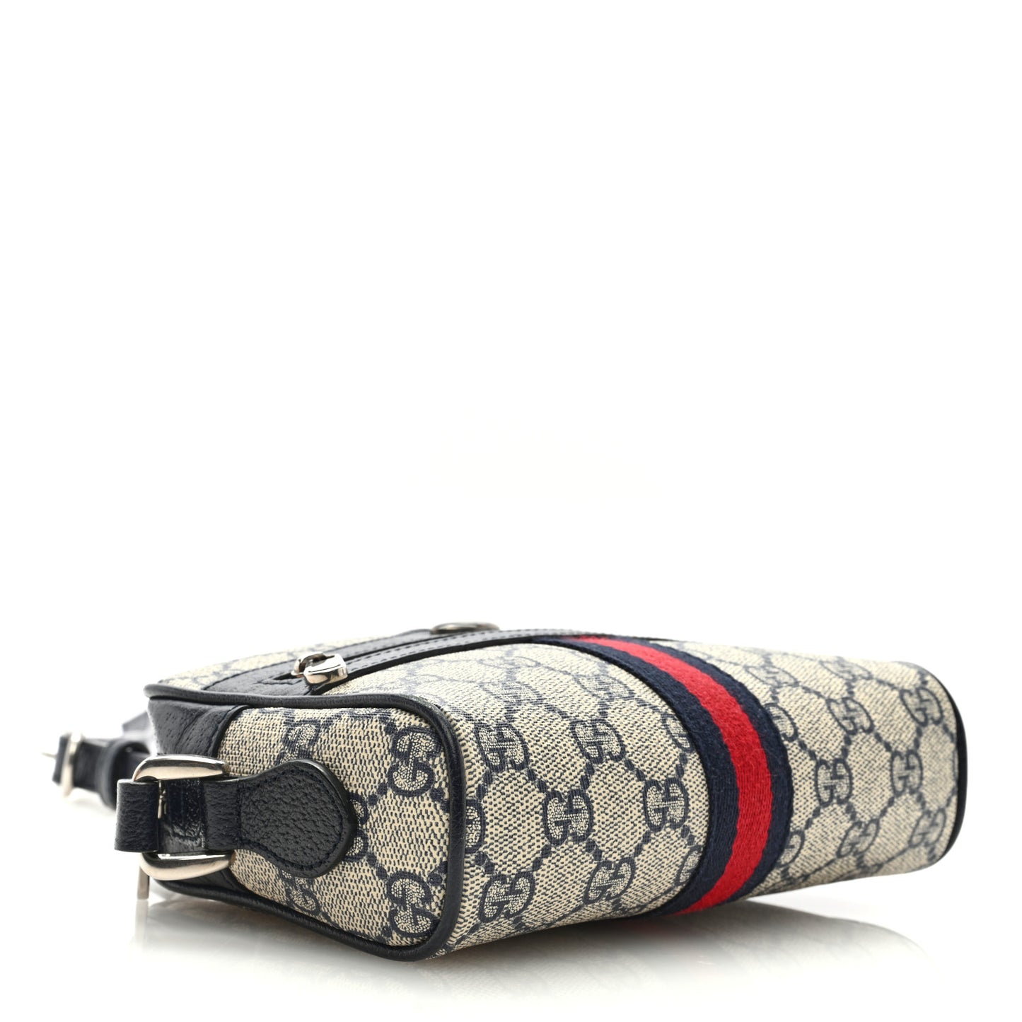 GG Supreme Monogram Textured Dollar Calfskin Web Mini Ophidia Shoulder Bag Beige Blue