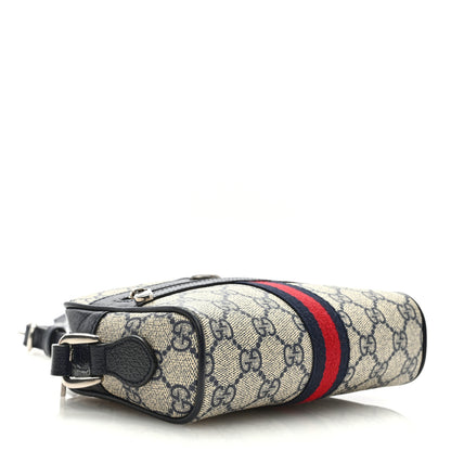 Gucci GG Supreme Monogram Textured Dollar Calfskin Web Mini Ophidia Shoulder Bag Beige Blue 4 of 8