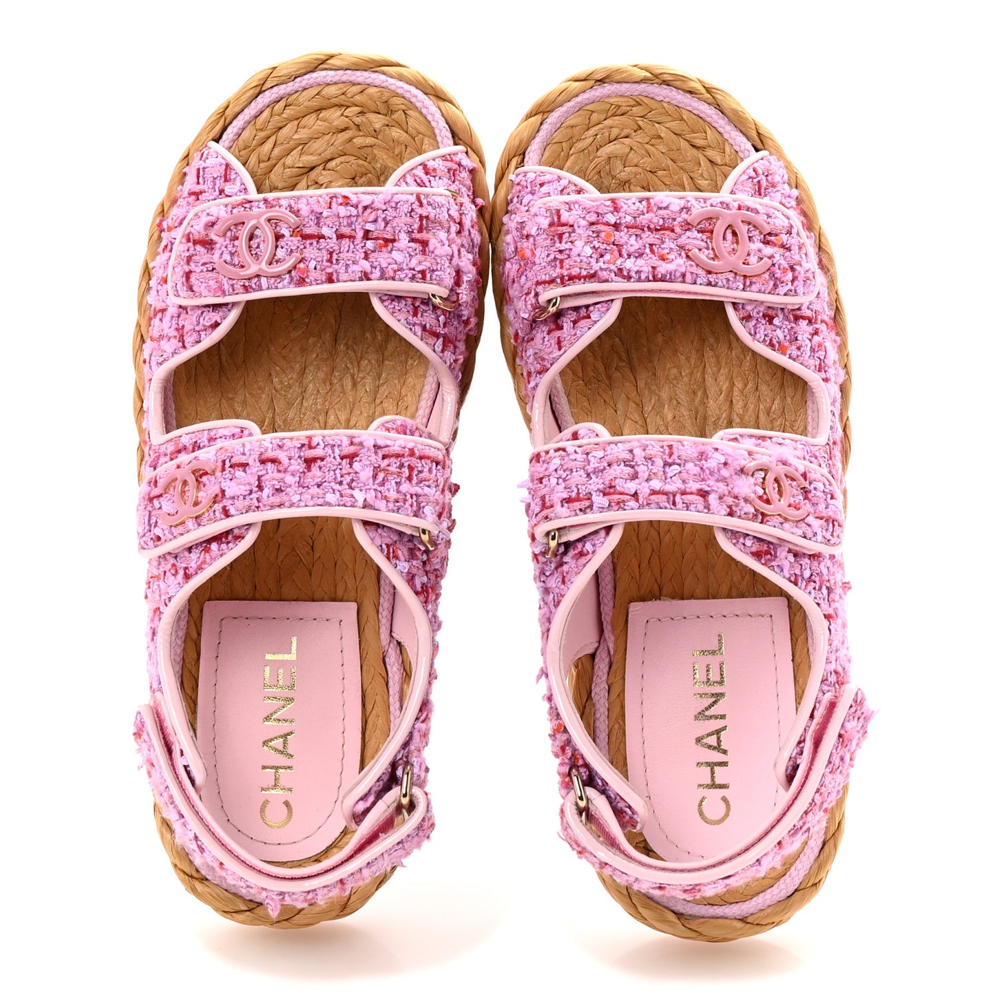 Tweed Patent Calfskin Velcro Dad Sandals 37.5 Light Purple Pink Red