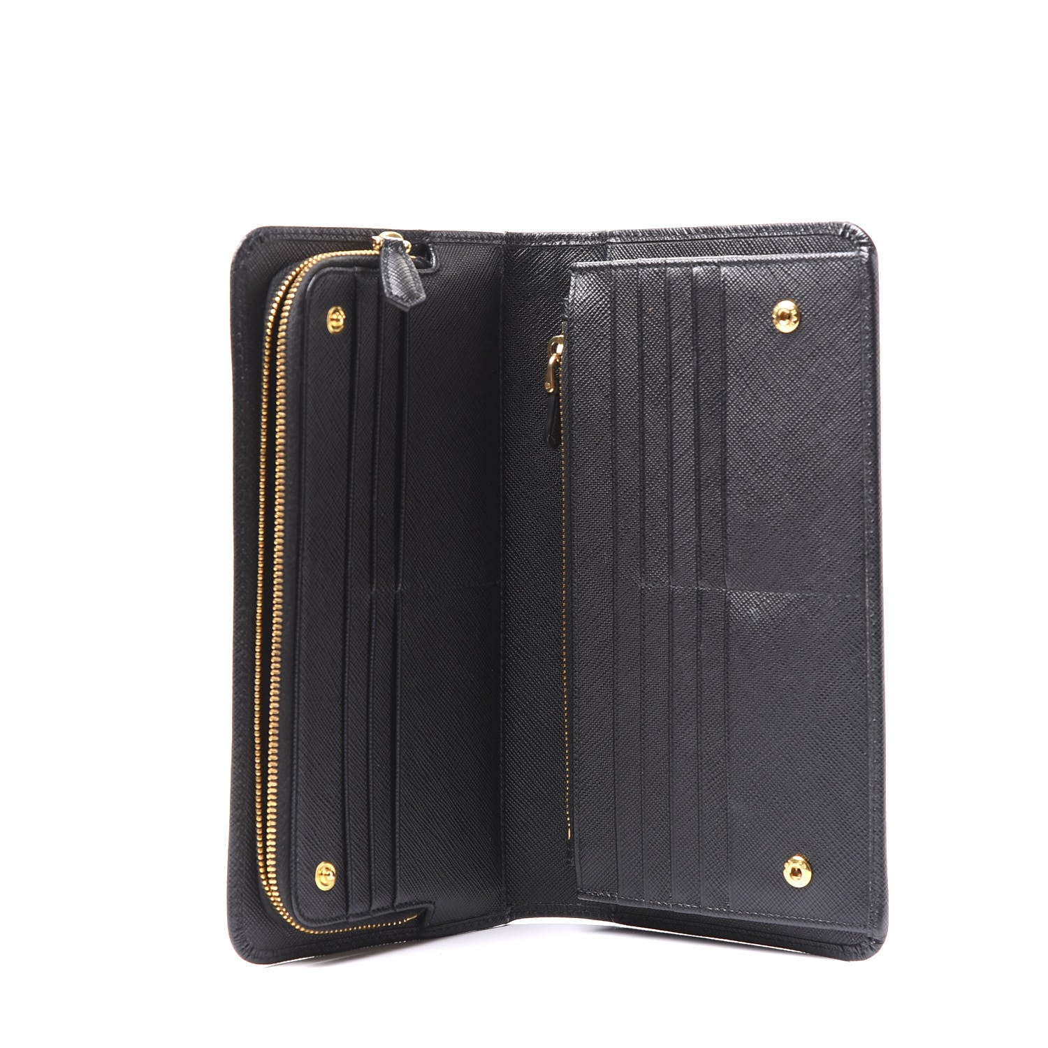 Prada Saffiano Metal Large Zip Around Wallet Black 4 of 9