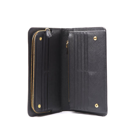 Prada Saffiano Metal Large Zip Around Wallet Black 4 of 9