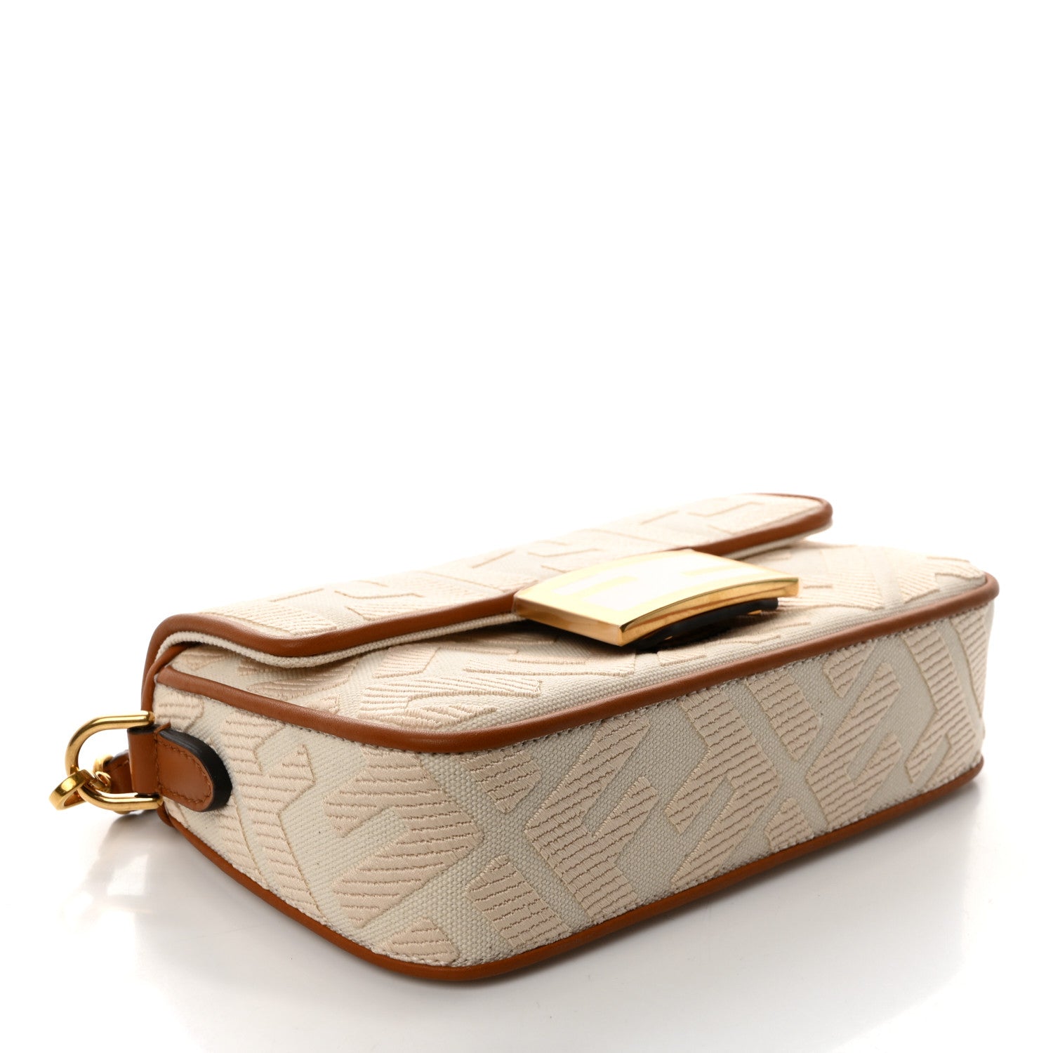 Fendi Canvas Vitello King Bi-Color Strap FF Embroidered Mini Baguette Poudre 4 of 10