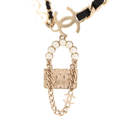 Chanel Lambskin Pearl Quilted Flap Necklace Gold Black Pearly White 4 of 6