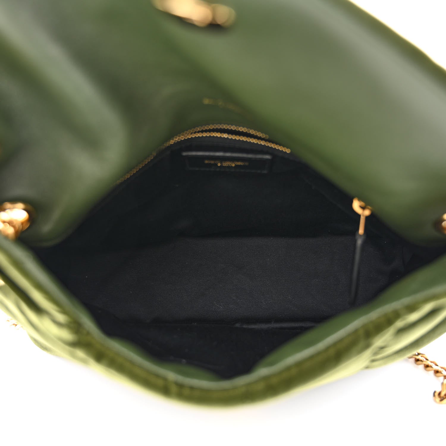 Saint Laurent Velvet Quilted Small Loulou Puffer Monogram Chain Satchel Kaki Musk 5 of 10