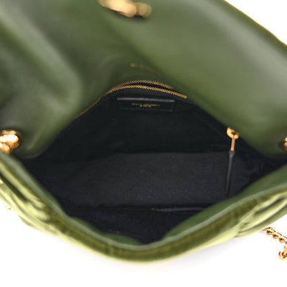 Saint Laurent Velvet Quilted Small Loulou Puffer Monogram Chain Satchel Kaki Musk 5 of 10