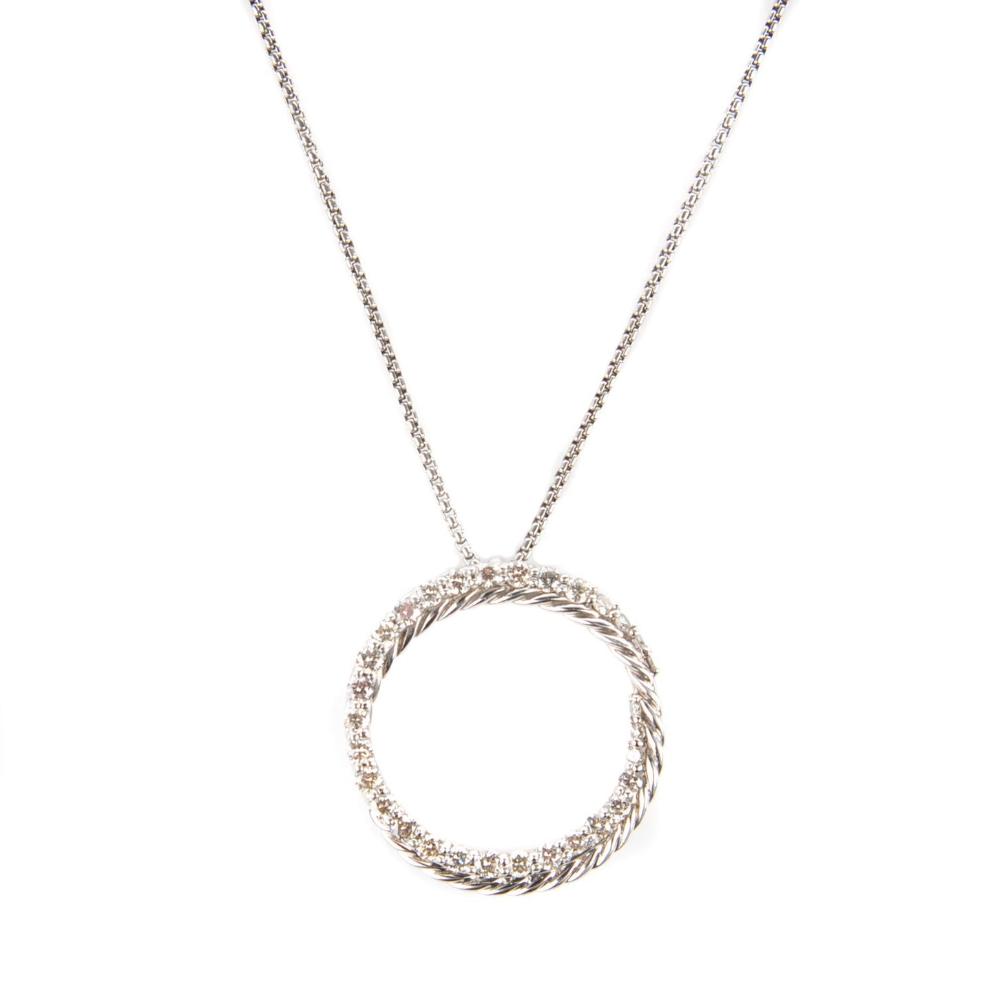 Sterling Silver Diamond Crossover Circle Pendant Necklace
