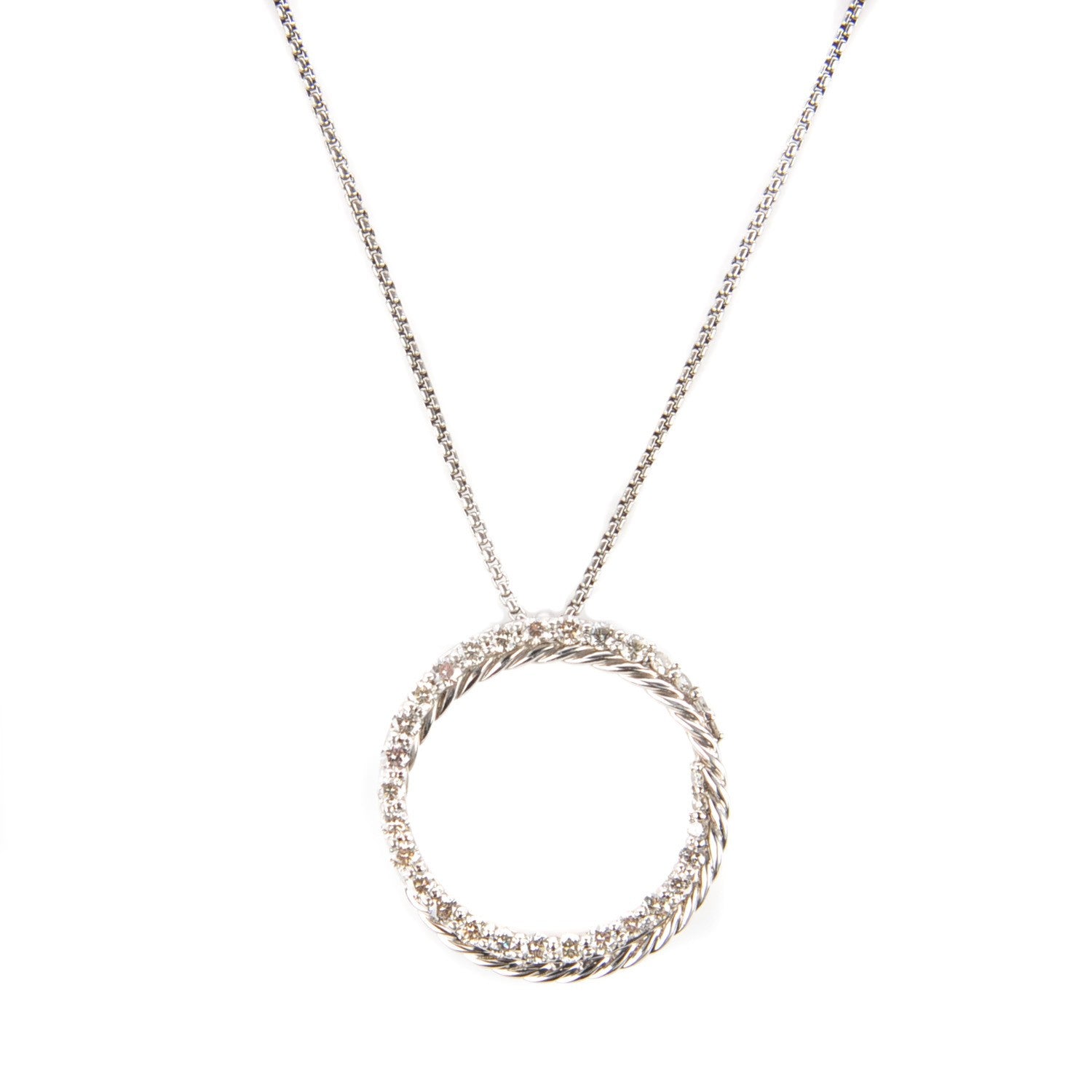 David Yurman Sterling Silver Diamond Crossover Circle Pendant Necklace 1 of 7