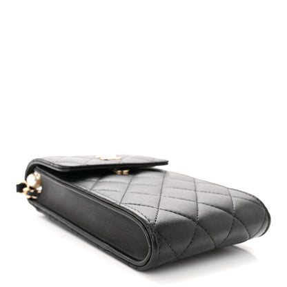 Chanel Lambskin Quilted Pearl Phone Holder With Chain Black 4 of 11