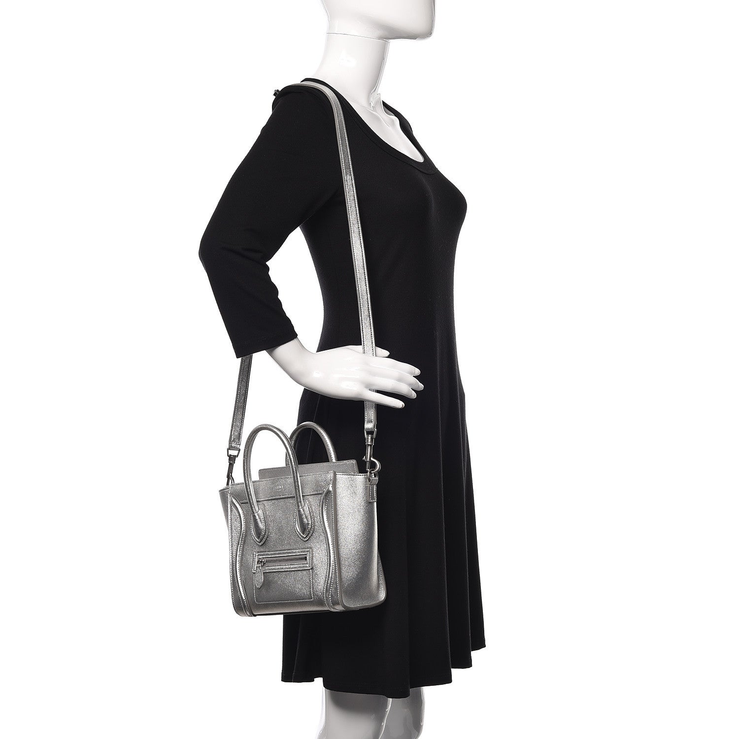 Celine Laminated Lambskin Nano Luggage Silver 2 of 13