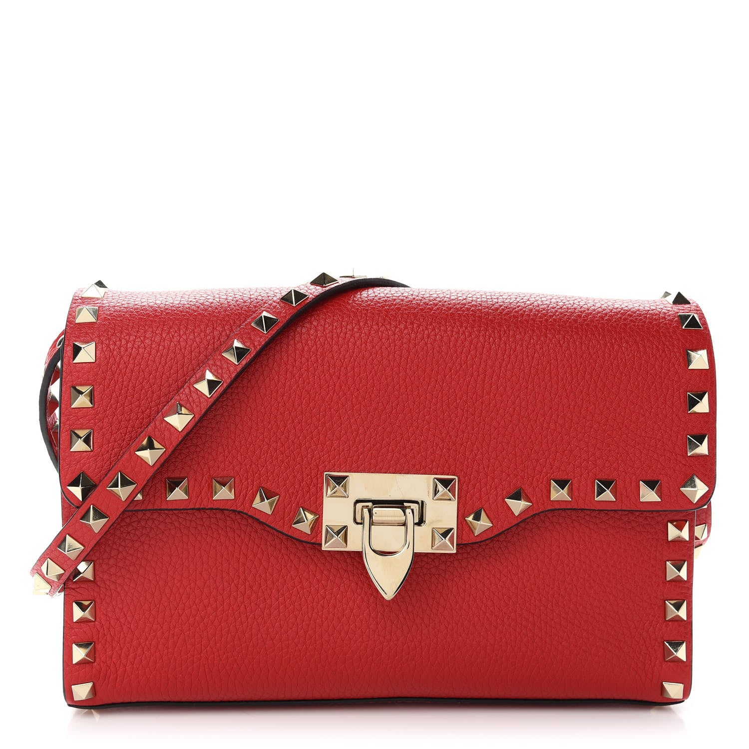 Valentino Garavani Pebbled Calfskin Medium Rockstud Flip Lock Crossbody Bag Red 1 of 7