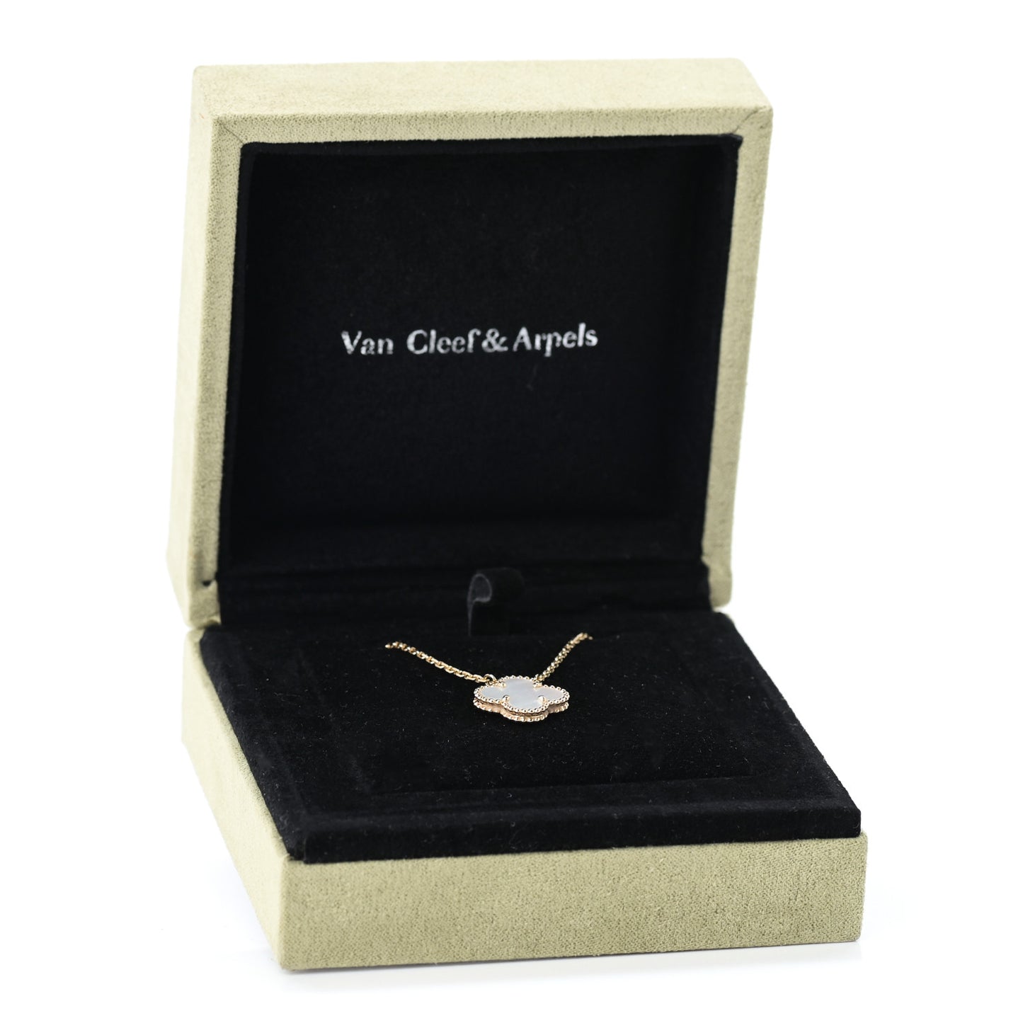 18K Yellow Gold Mother of Pearl Vintage Alhambra Pendant Necklace