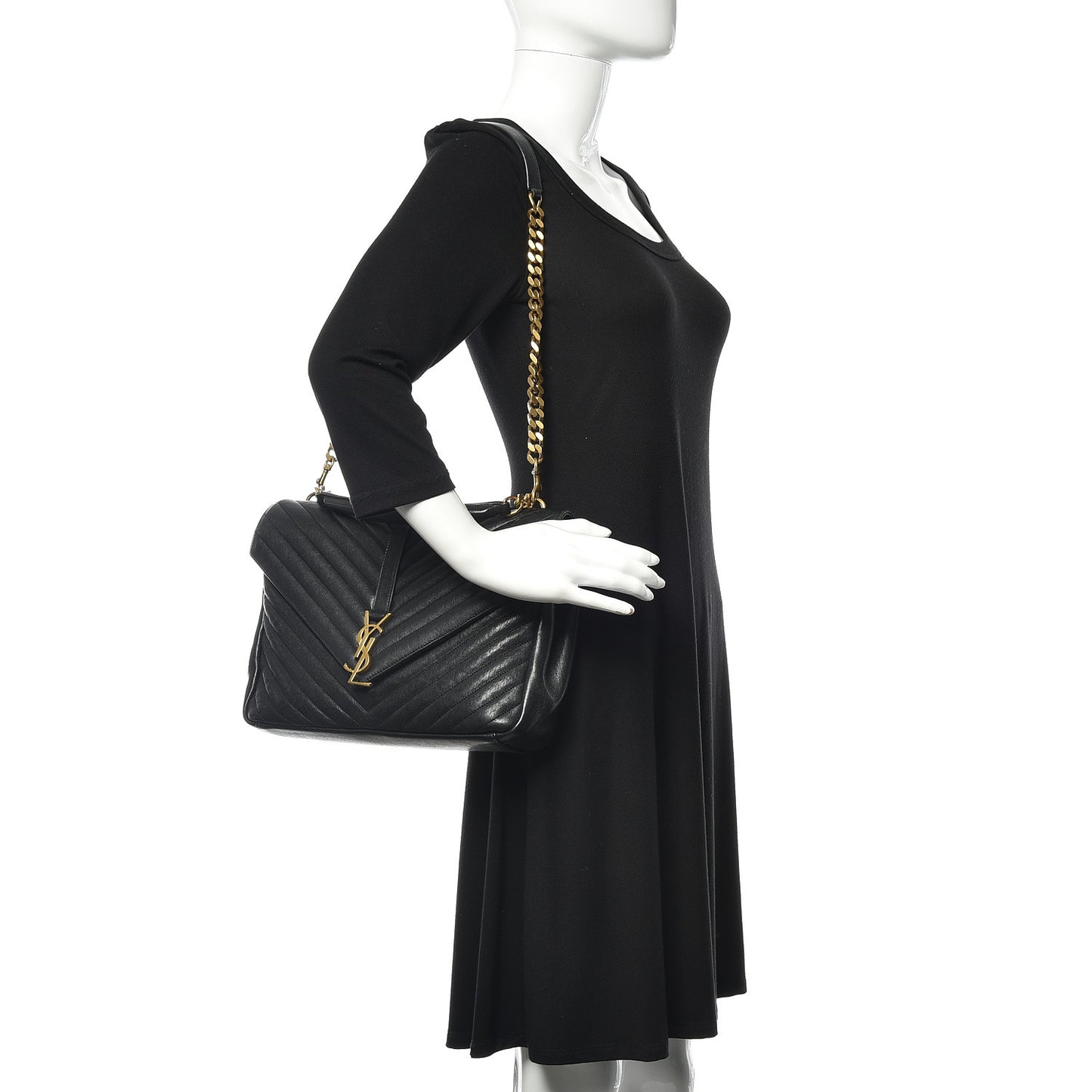 Sheepskin Matelasse Chevron Monogram Large College Satchel Black