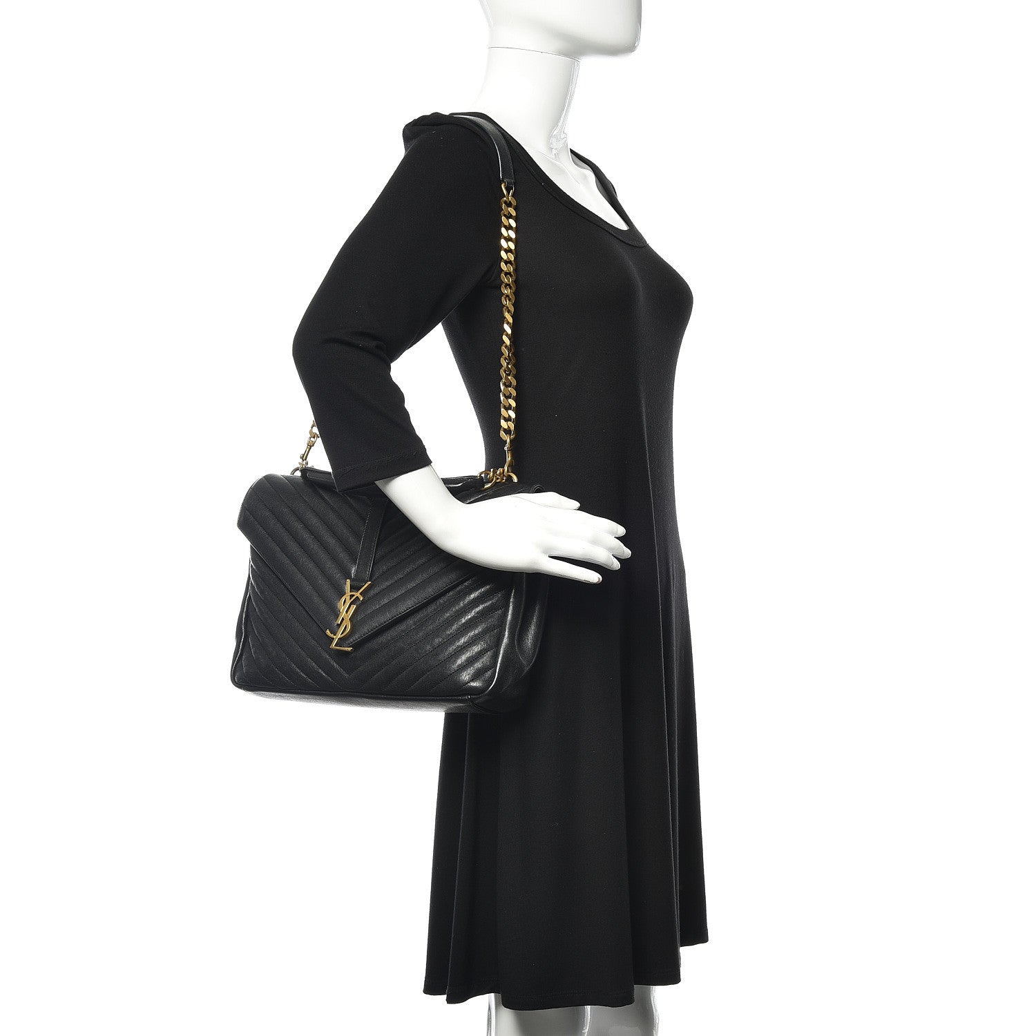Saint Laurent Sheepskin Matelasse Chevron Monogram Large College Satchel Black 2 of 13