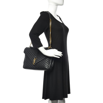 Saint Laurent Sheepskin Matelasse Chevron Monogram Large College Satchel Black 2 of 13