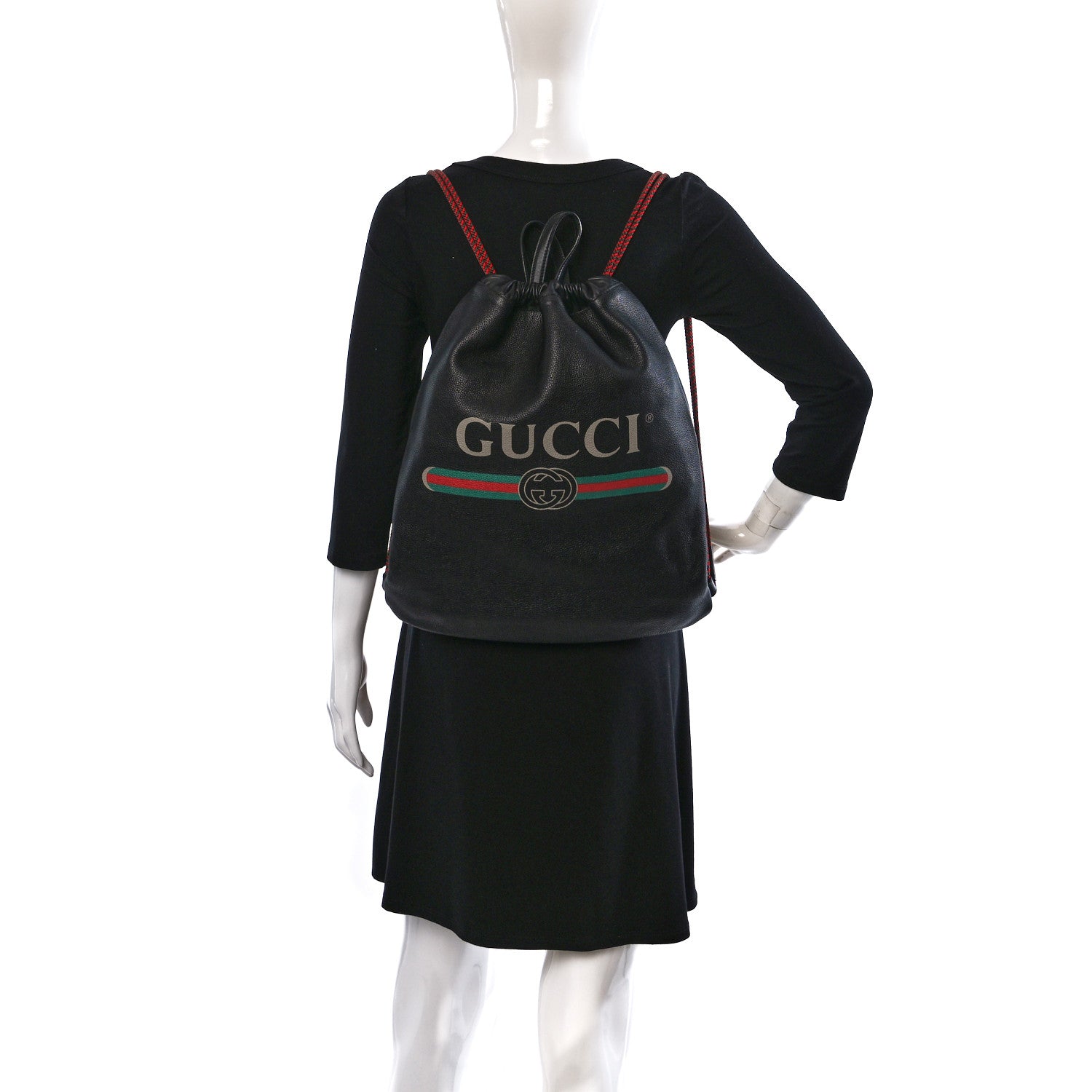 Gucci Calfskin Logo Drawstring Backpack Black 2 of 9