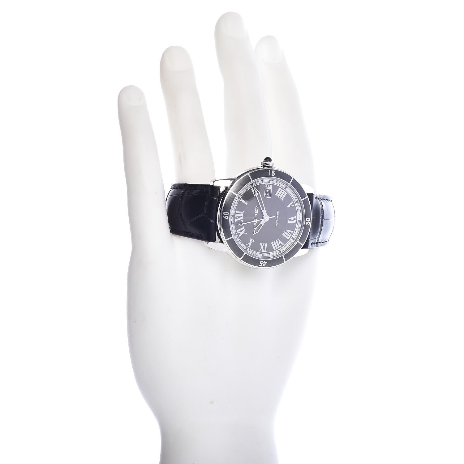 Cartier Stainless Steel Alligator 42mm Ronde Croisiere De Cartier Automatic Watch Black 2 of 9