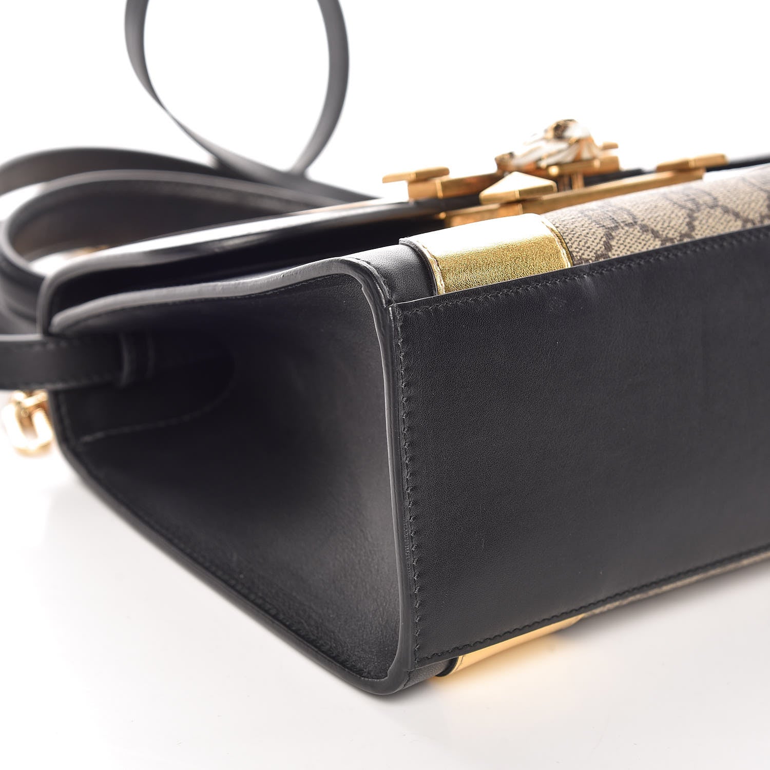 Gucci GG Supreme Monogram Small Osiride Top Handle Bag Black Gold 6 of 10