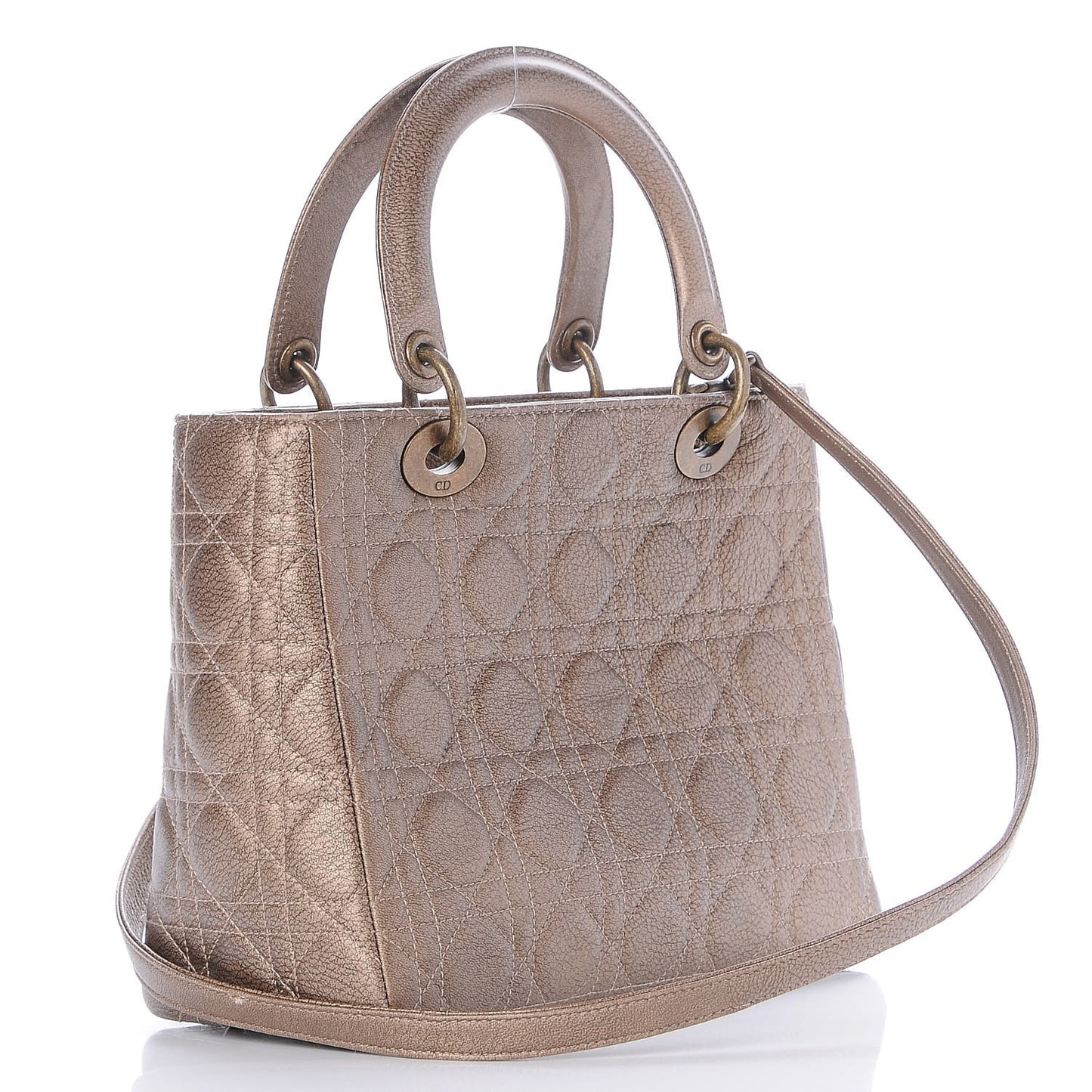 Metallic Lambskin Cannage Medium Lady Dior Bronze