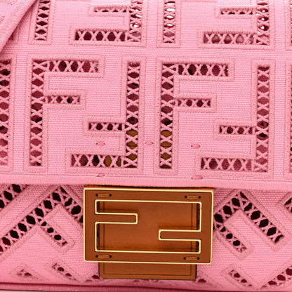 Fendi Canvas Cuoio Agata FF Ajour Embroidered Baguette Ciclamino Cuoio 8 of 13