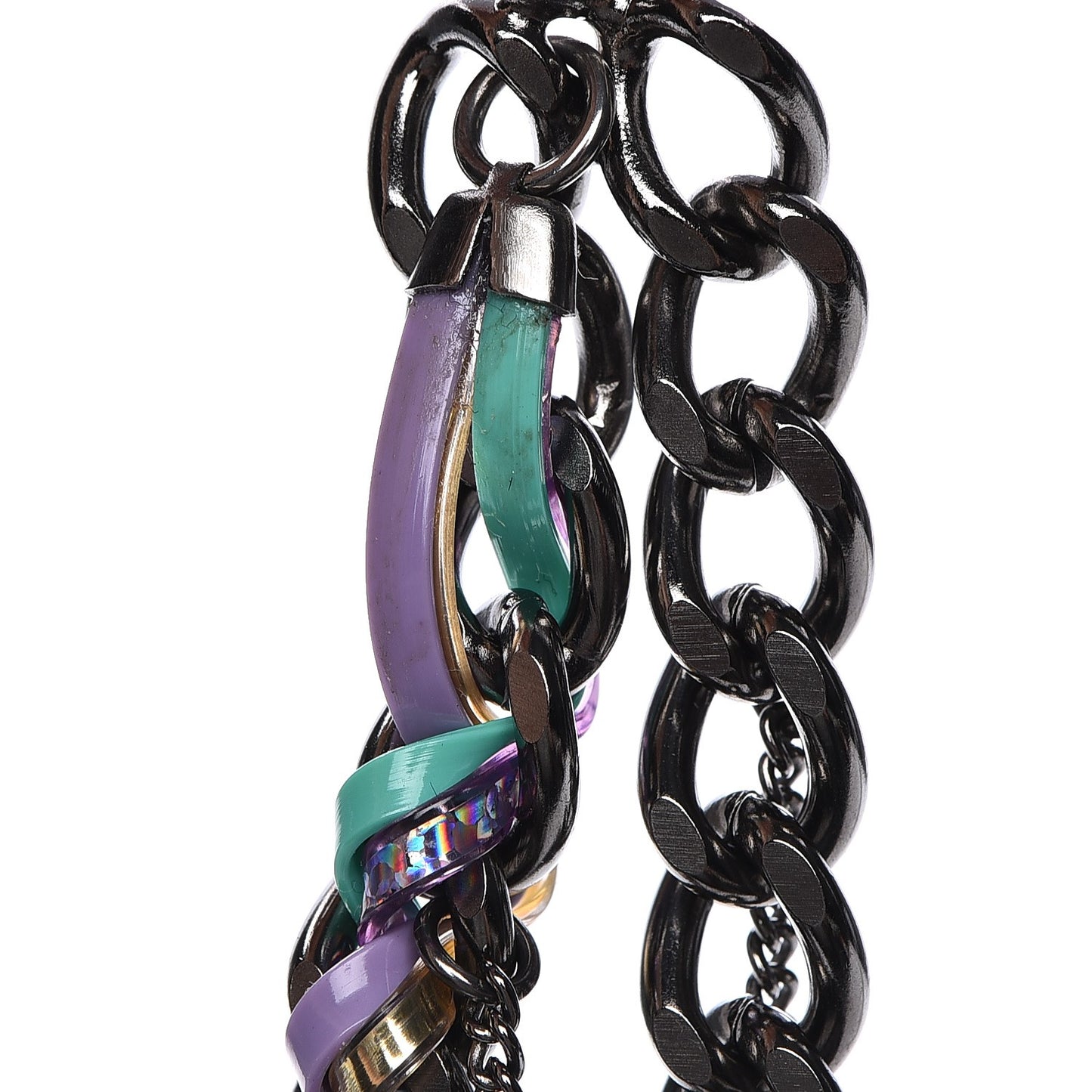 Ruthenium PVC Enamel CC Multi Strand Chain Link Choker Necklace Silver Multi