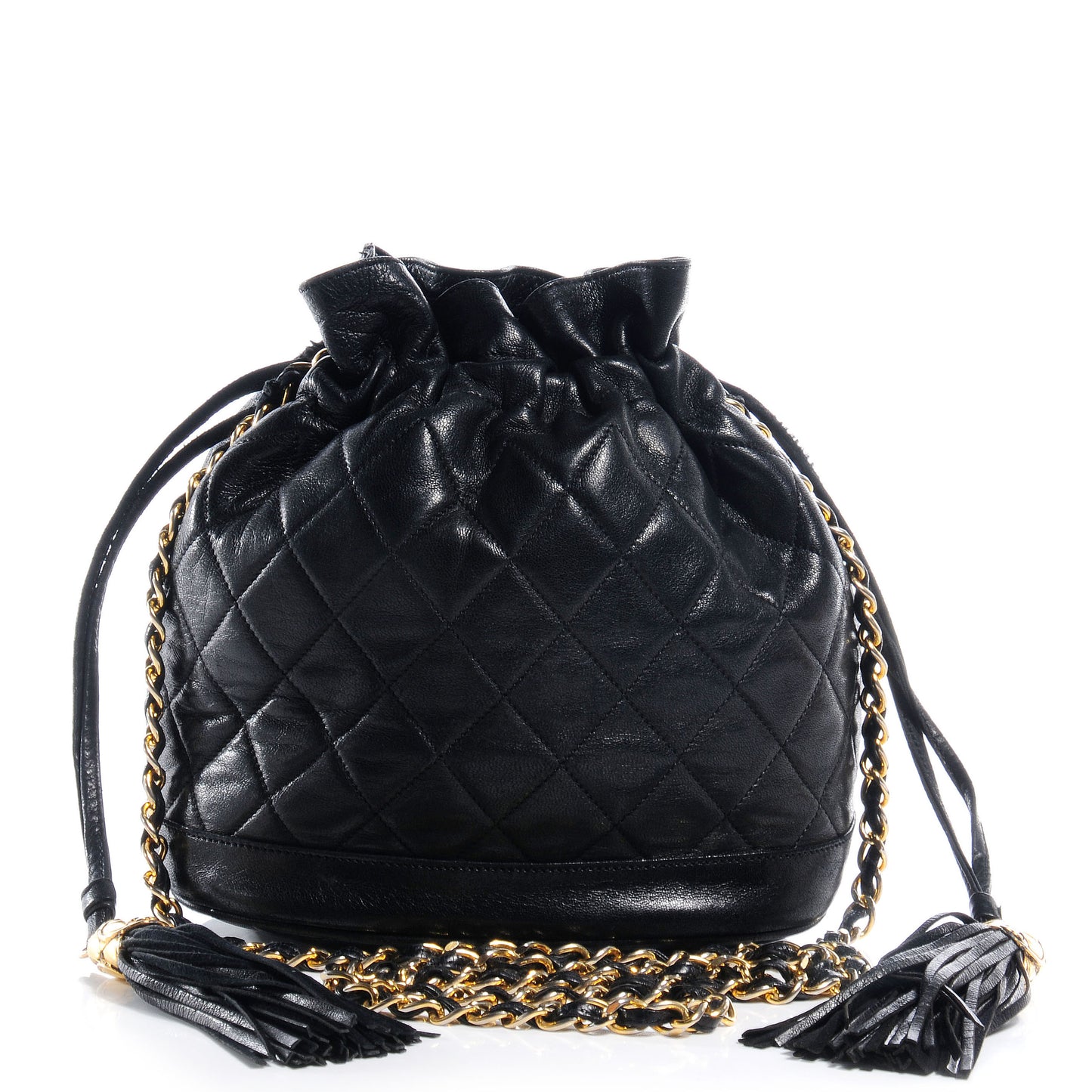 Lambskin Drawstring Pouch Bag Black