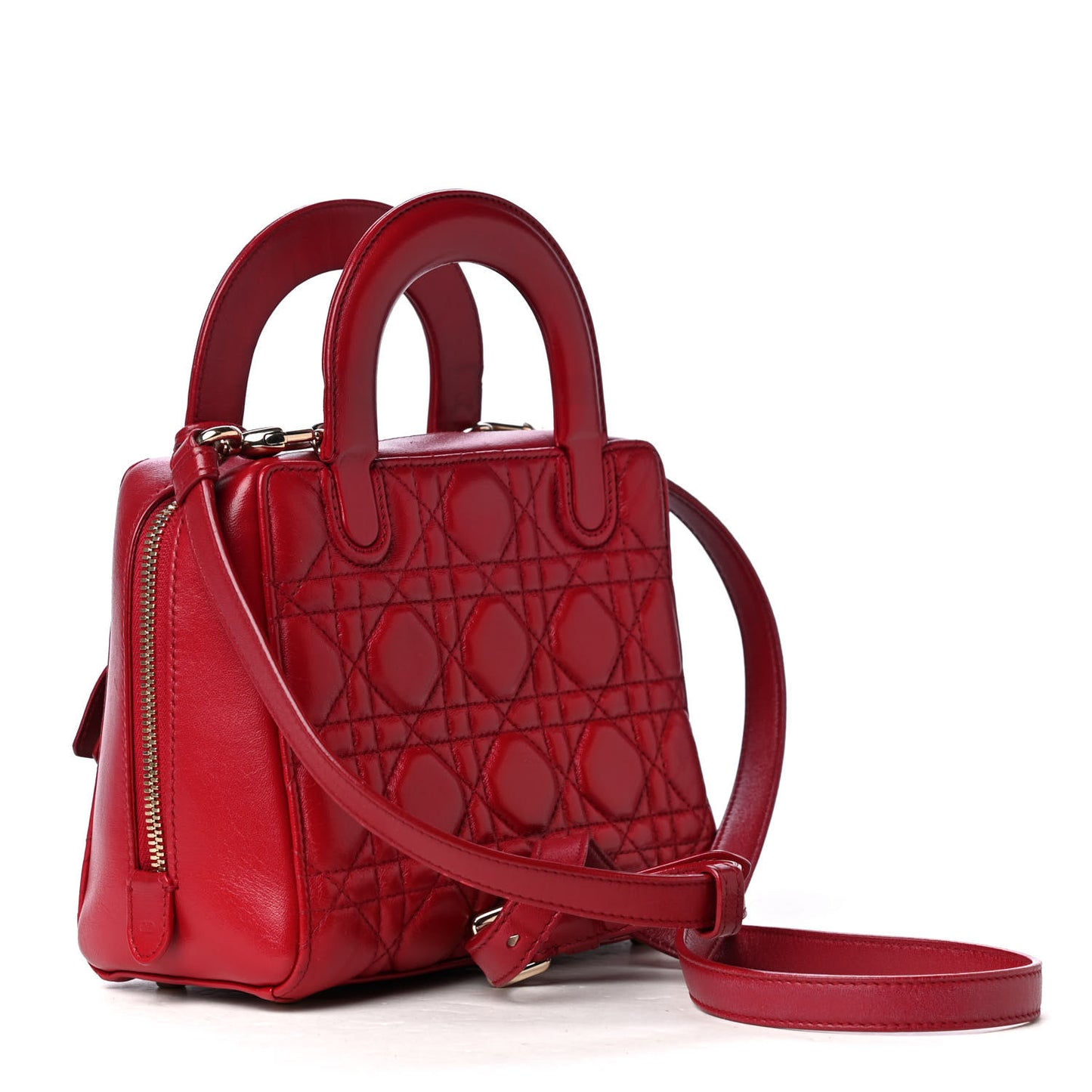Lambskin Cannage Small Zip Around Lady Dior Red