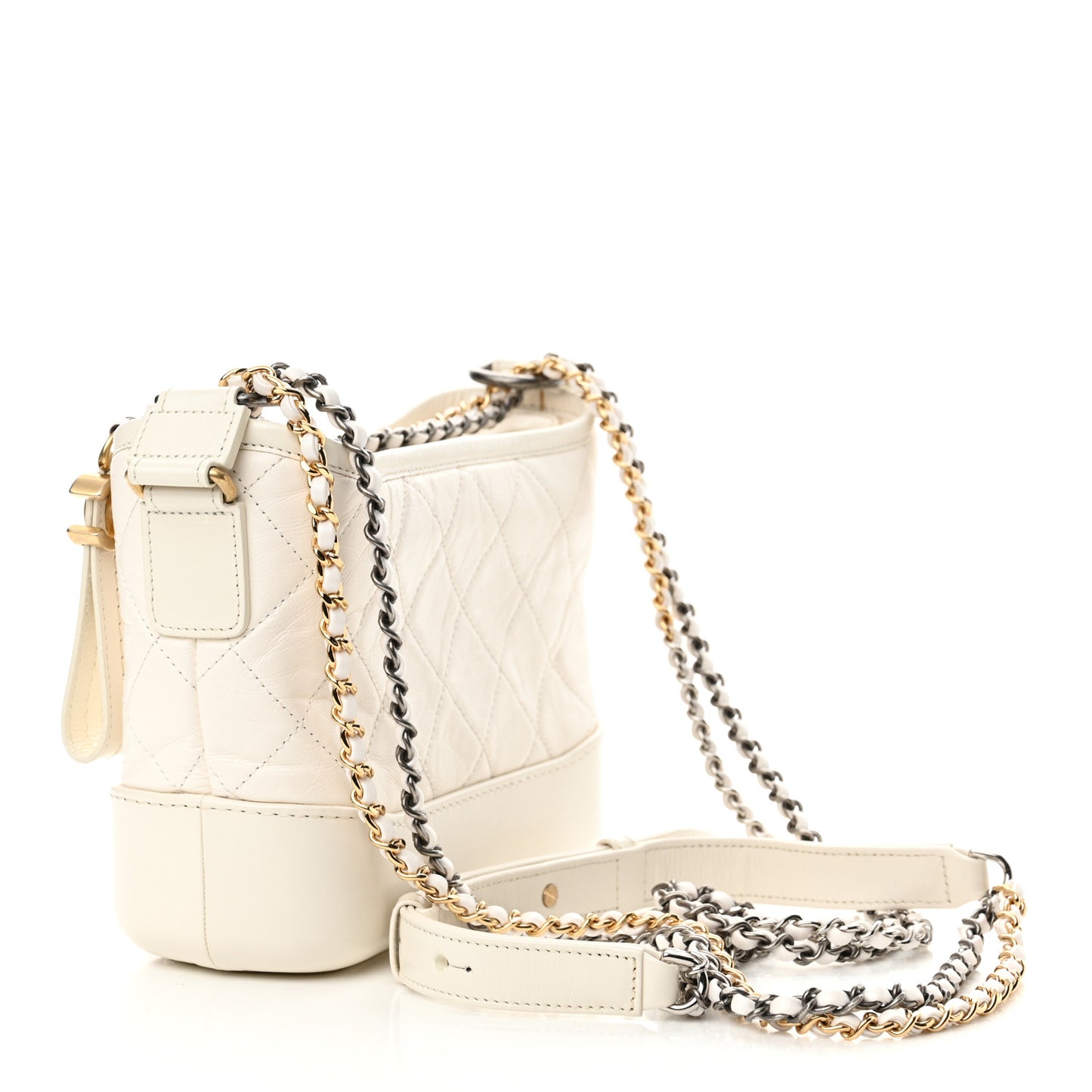 Aged Calfskin Quilted Small Gabrielle Hobo White