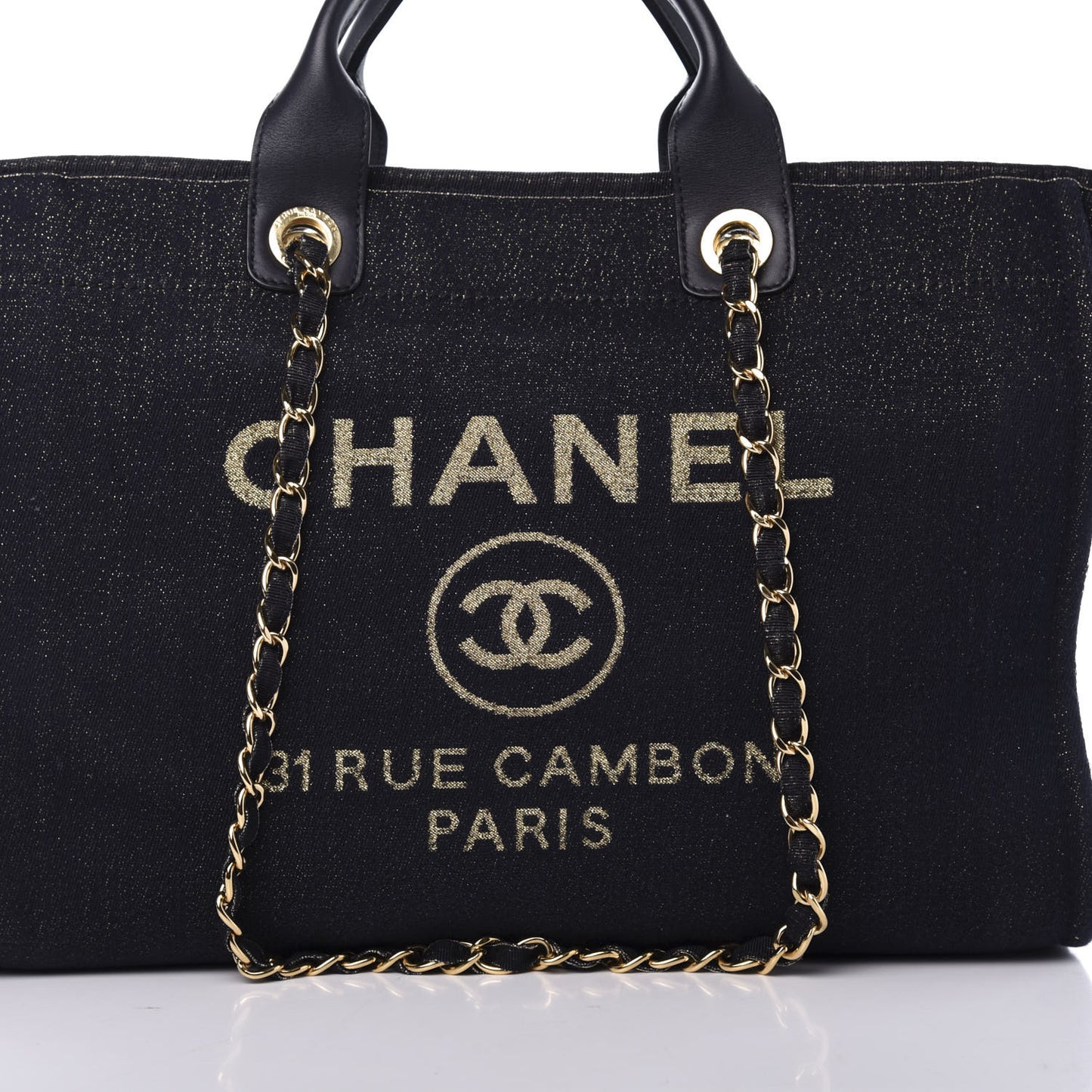 Lurex Canvas Medium Deauville Tote Navy Blue Gold
