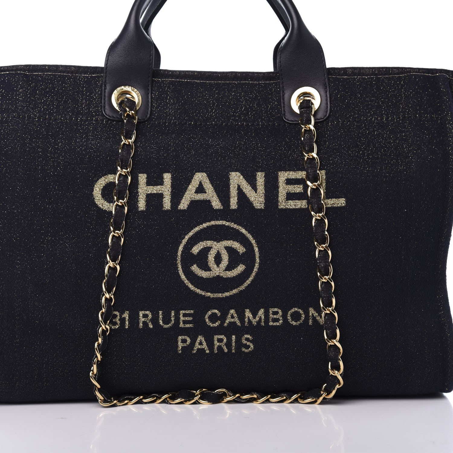 Chanel Lurex Canvas Medium Deauville Tote Navy Blue Gold 12 of 12
