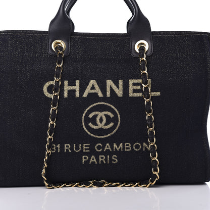 Chanel Lurex Canvas Medium Deauville Tote Navy Blue Gold 12 of 12