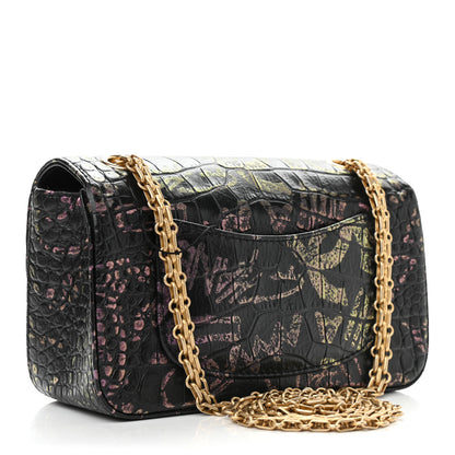 Chanel Calfskin Crocodile Embossed Graffiti 2.55 Mini Cocodile Reissue Flap Black Pink 3 of 9