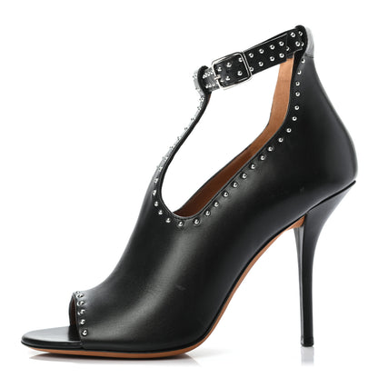 Givenchy Calfskin Studded Elegant T-Strap Sandals 39.5 Black 1 of 10