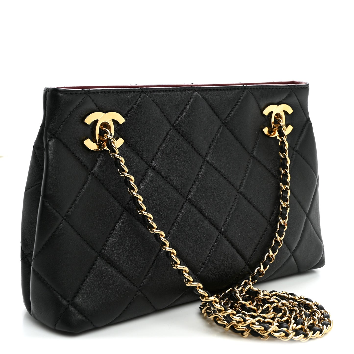 Lambskin Quilted Small Eyes On You Shopping Bag Black