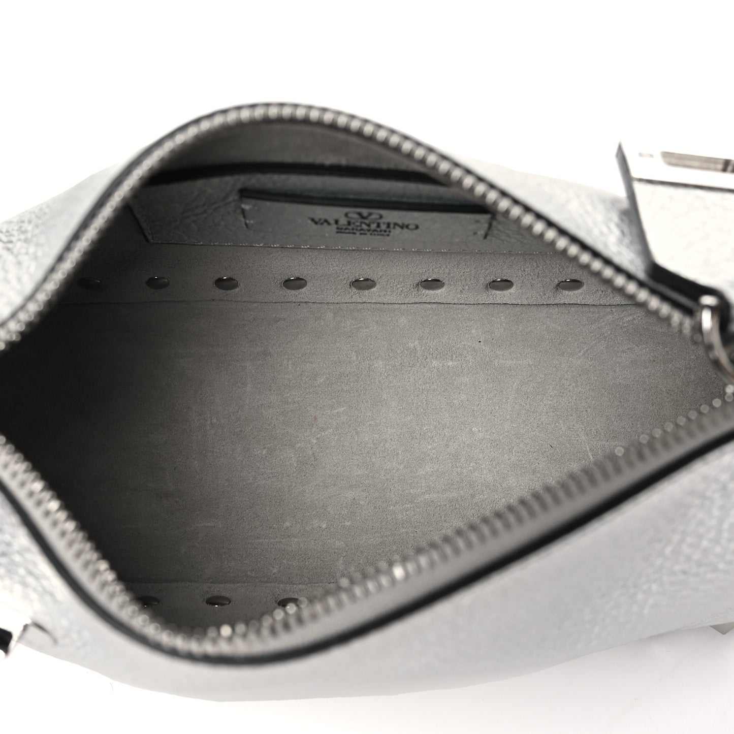Metallic Pebbled Calfskin Small Rockstud Flip Lock Shoulder Bag Silver