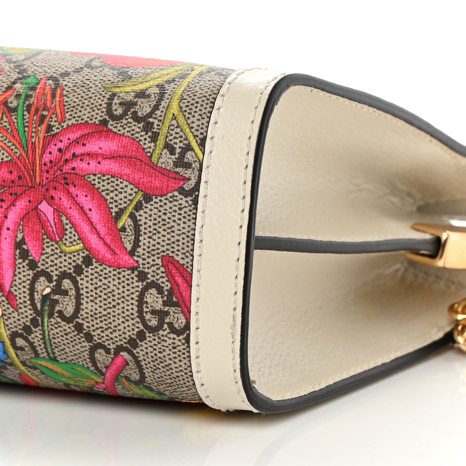 Gucci GG Supreme Monogram Flora Web Small Ophidia Chain Shoulder Bag White 10 of 11