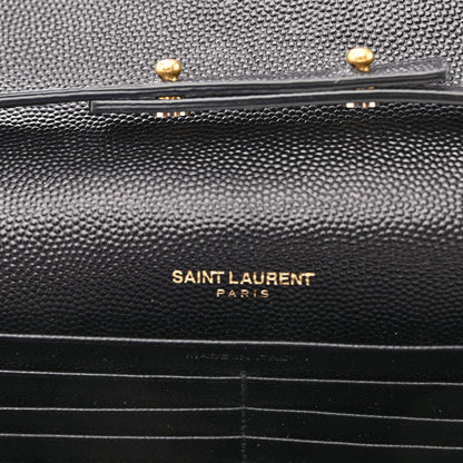 Saint Laurent Grain De Poudre Matelasse Chevron Monogram Chain Wallet Black 6 of 9