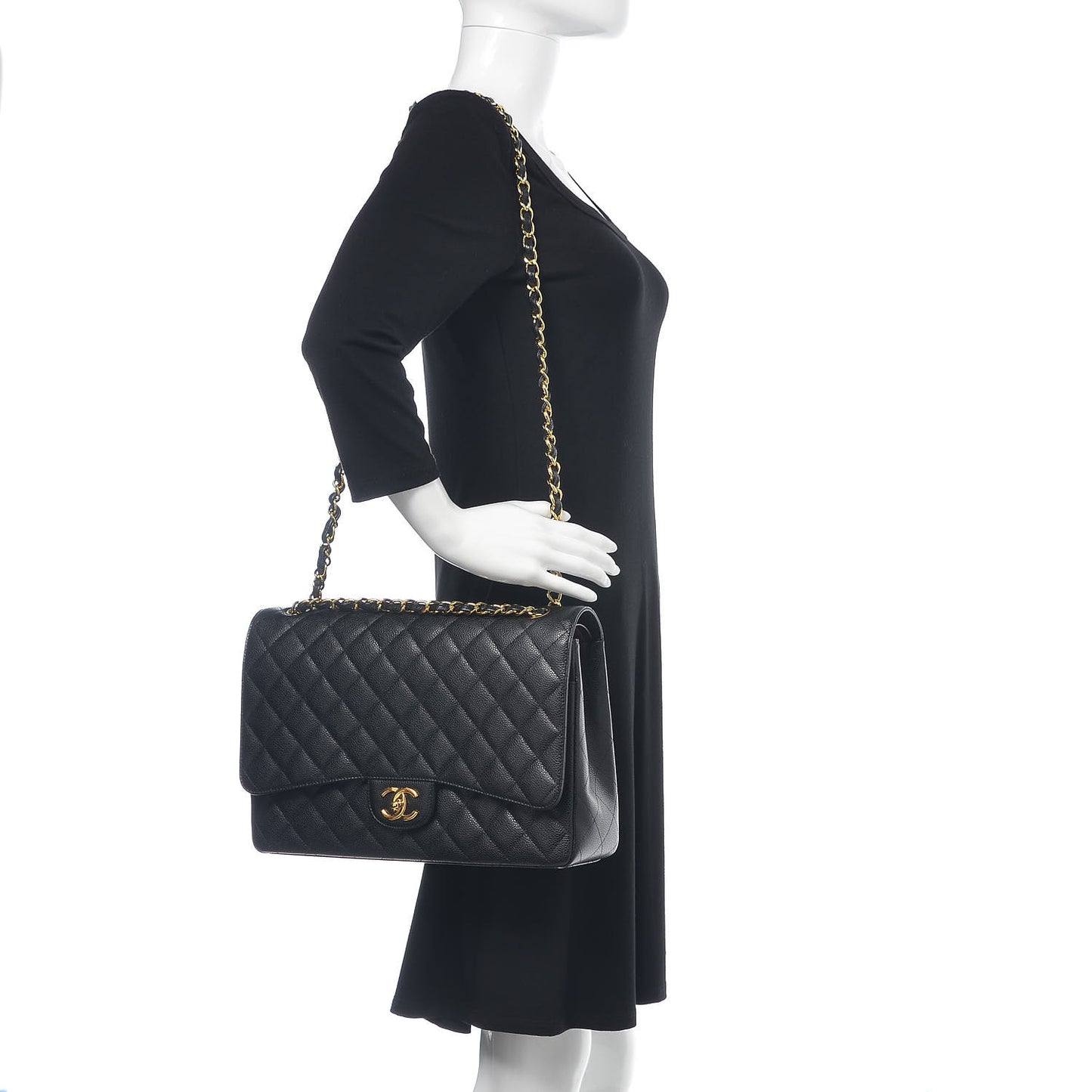 Caviar Quilted Maxi Double Flap Black