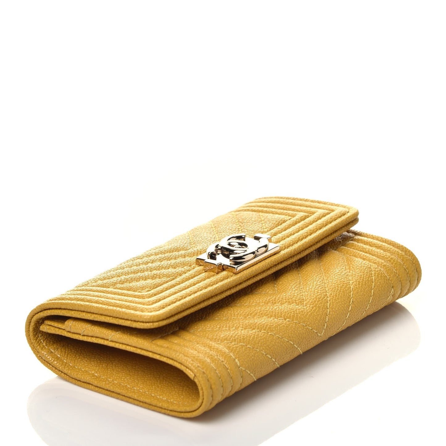 Caviar Quilted Chevron Boy Card Holder Wallet Yellow