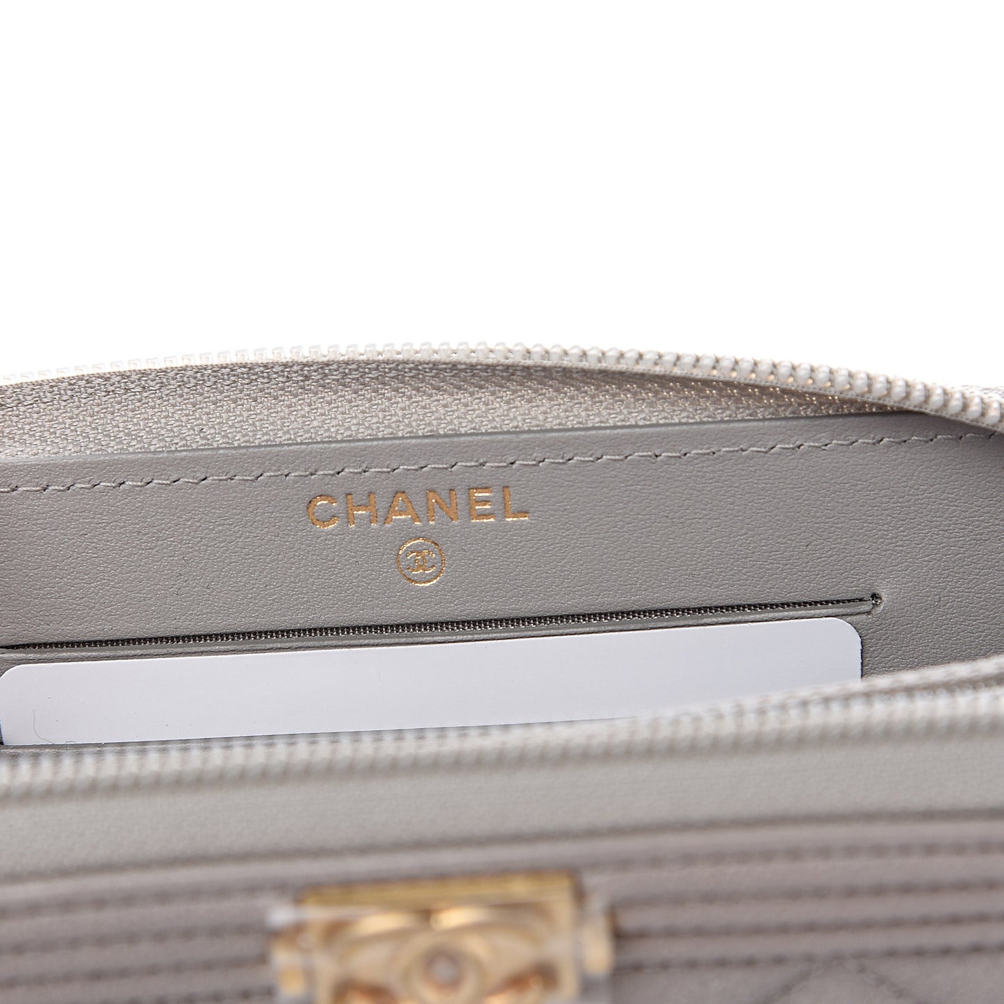 Caviar Quilted Boy Small Zip Around Wallet Grey