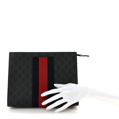Gucci GG Supreme Monogram Selleria Calfskin Web New Web Cosmetic Case Black 2 of 8