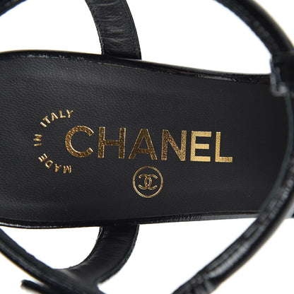 Chanel Patent Crumpled Calfskin Parthenon Platform Sandals 40 Black 5 of 10
