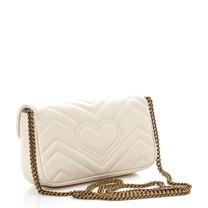 Gucci Calfskin Matelasse Super Mini GG Marmont Shoulder Bag White 4 of 9