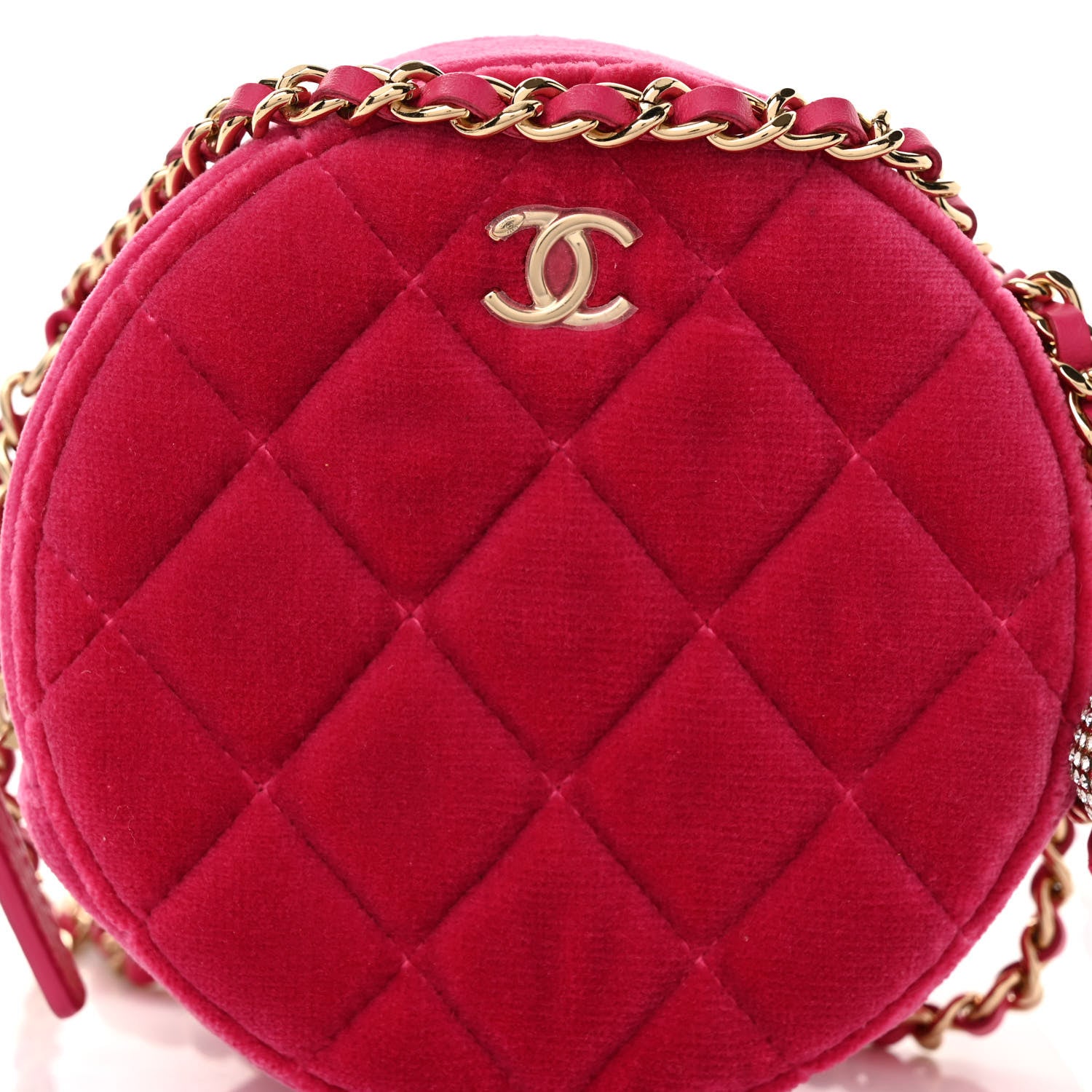 Chanel Velvet Round Quilted Pearl Crush Clutch With Chain Pink 8 of 10