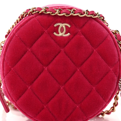 Chanel Velvet Round Quilted Pearl Crush Clutch With Chain Pink 8 of 10