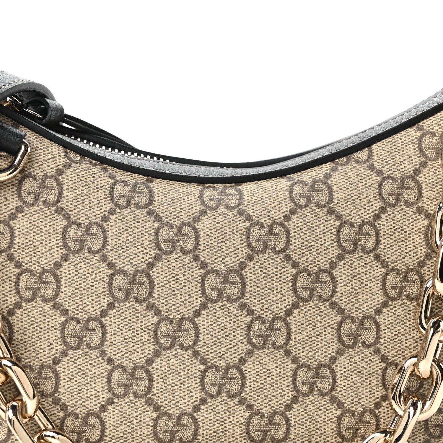 Gucci GG Supreme Monogram Textured Calfskin Small Emblem Shoulder Bag Beige Black 8 of 10