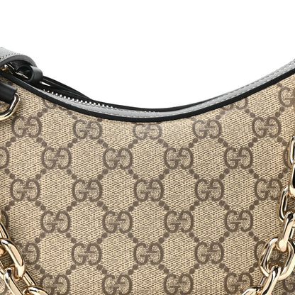 Gucci GG Supreme Monogram Textured Calfskin Small Emblem Shoulder Bag Beige Black 8 of 10