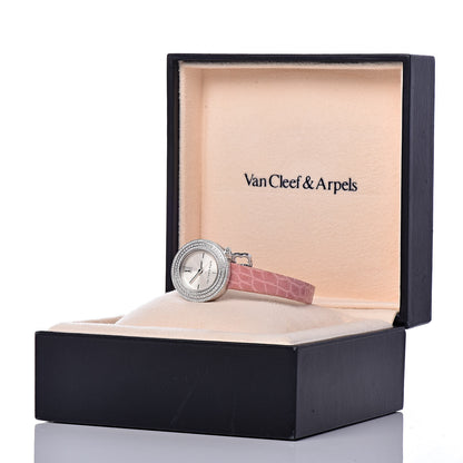 Van Cleef & Arpels 18K White Gold Alligator Diamond Pave Bezel 25mm Charms Quartz Watch 7 of 7