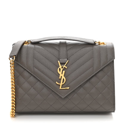 Saint Laurent Grain De Poudre Textured Mixed Matelasse Medium Triquilt Monogram Satchel Fog 1 of 9