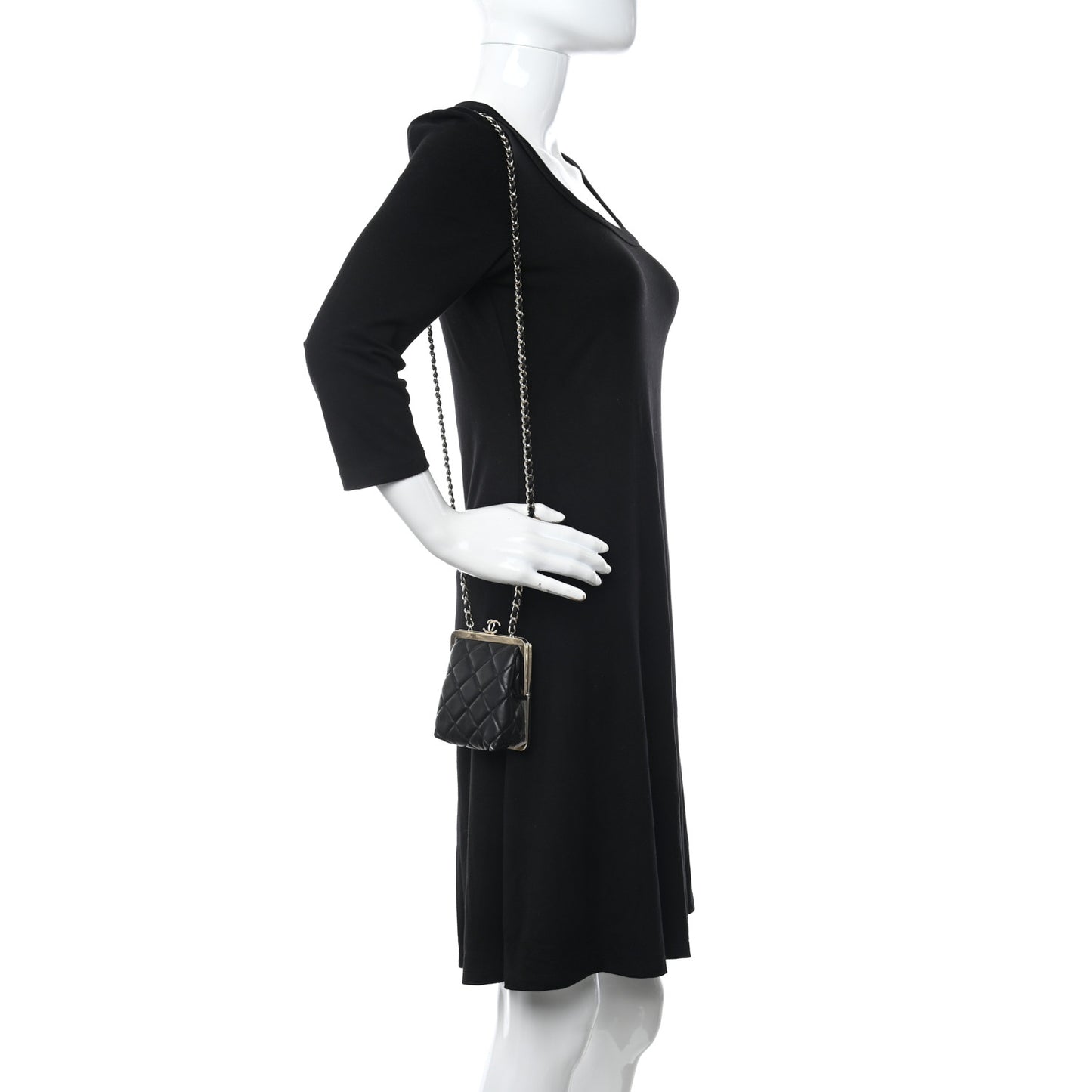 Lambskin Plexi Quilted CC Evening Clutch With Chain Black